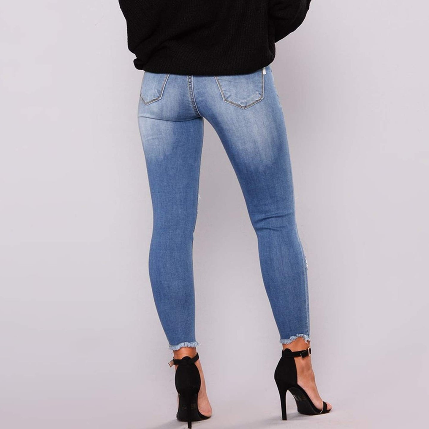 Pantalones vaqueros ajustados con agujeros rasgados para mujer, pantalones vaqueros desgastados con realce de glúteos y bolsillos, ropa de calle vintage elástica