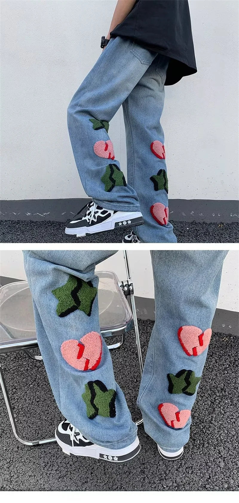 2025 New Goth Graffiti Embroidered Jeans Men High Street Harajuku Fashion Denim Trousers Hip Hop Y2K Vintage Jean pantalones