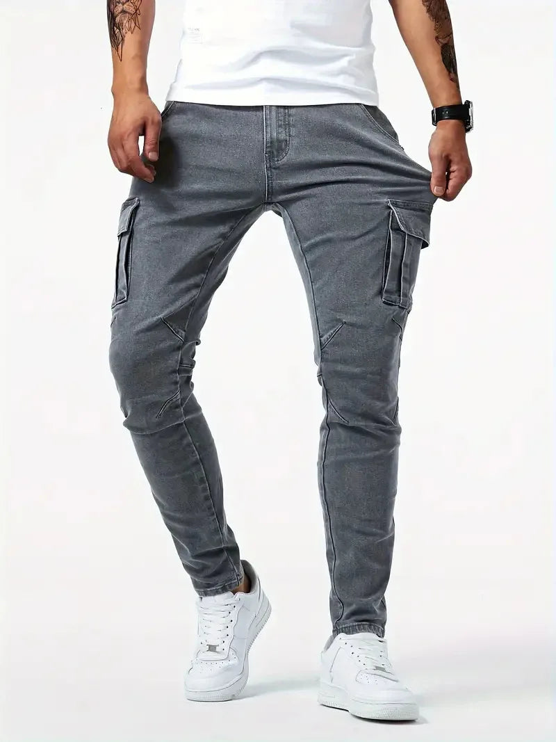 New Jeans Men's Side Pocket Skinny Jeans Slim Solid Color High Waist Denim Pencil Pants Summer