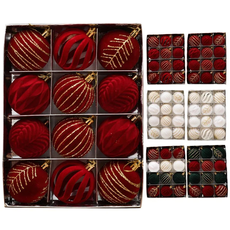 12/16 piezas de adornos navideños de bolas de color rojo vino de 6 cm, con efecto nevado, para árbol de Navidad, fiestas, Año Nuevo, esferas navideñas colgantes.