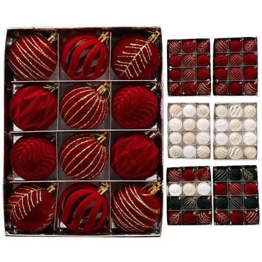 12/16pcs 6cm Wine Red Christmas Ball Ornaments Flocking Christmas Tree Party Decoration New Year Christmas Spheres Pendant Balls
