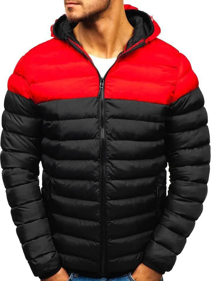 Autumn Winter Parkas Casual Male Patchwork Zip Up Long Sleeve Hooded Cotton Pad Coats Outwear BSD-M-07