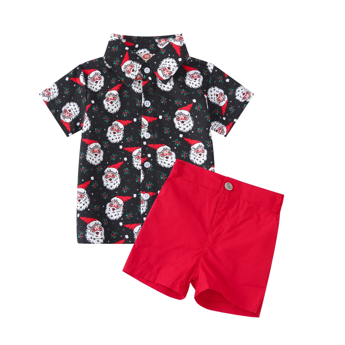 Ceeniu 1-5Y New Year Costume For Boy Christmas Outfit Santa Deer Printed Necktie Shirts and Red Pants Children Christmas Clothes