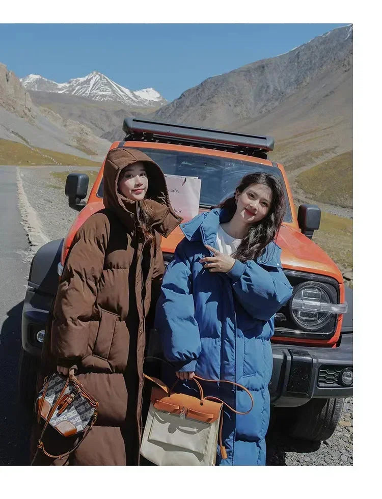 New Winter 2024 Women's Long Jacket Jacket Thickened Korean Loose Stylish Windproof Warm Hooded Down Cotton Jacket Coat