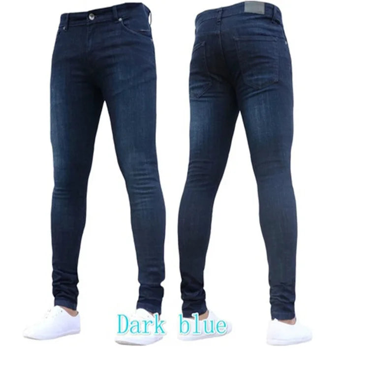 Pantalones vaqueros para hombre, color liso, cintura media, ajustados, bolsillos, ligeramente elásticos, primavera 2024, largos hasta los tobillos, informales, con cremallera