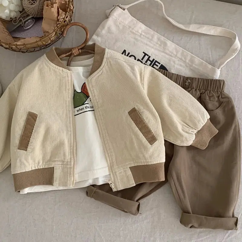 2-9 Y New Autumn&spring Simple Retro Style Japanese&Korean Childrens Corduroy Coat Shirt Girls&Boys Baby Loose Jacket Outerwear
