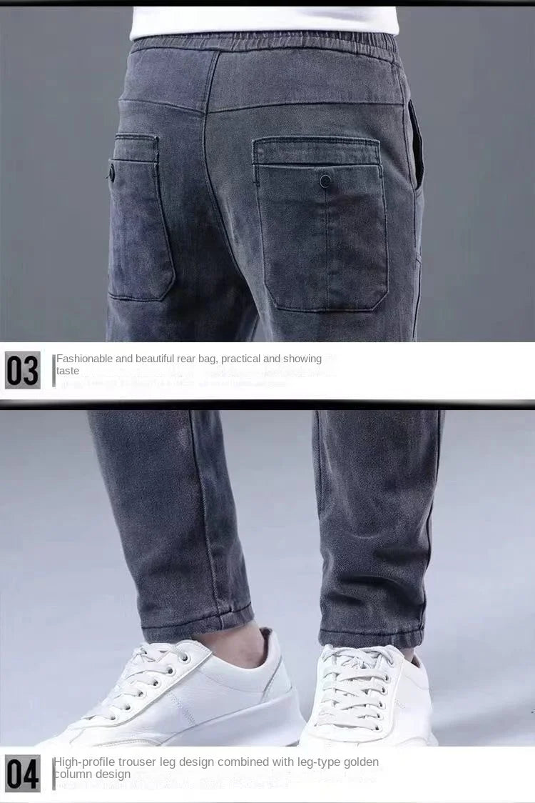 2024 New Korean Fashion Summer Thin Loose Jeans Mens Drawstring Pants Golf Joggings Jeans Man Japanese Streetwear Harem Trousers