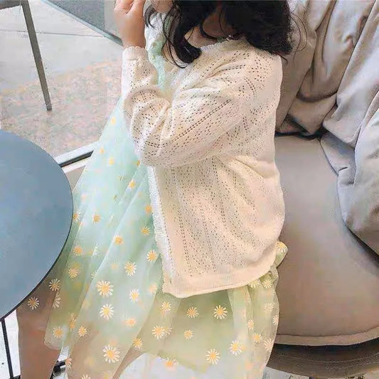 Coat Children Girl Spring Summer Lightweight Style Cotton Solid Open-knit Sun Shirt Cardigan Versatile Sweet Fashion Casual