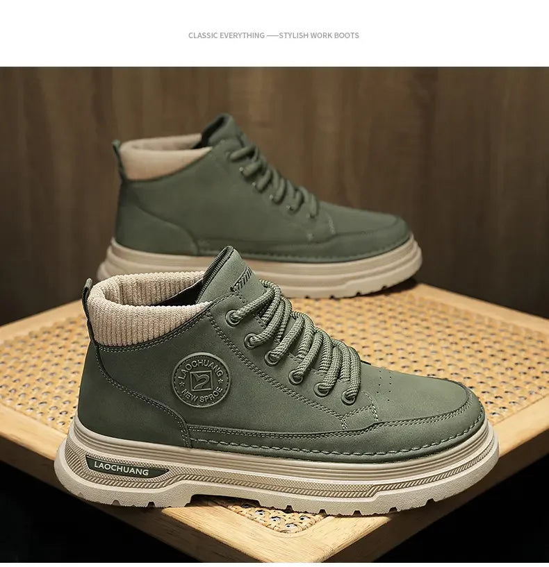 Botas vaqueras para hombre, versátiles, de caña alta, deportivas, informales, para entrenamiento, de moda para exteriores, resistentes al desgaste, para correr, botas de motociclista