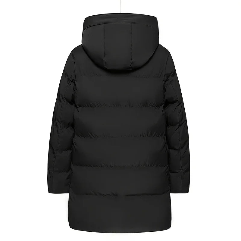 2024 Warm Hooded Mid-length Jacket Mens Casual Zip Up Cotton Padded Jacket Overcoat Autumn Winter Windbreaker Coats Men Clothing