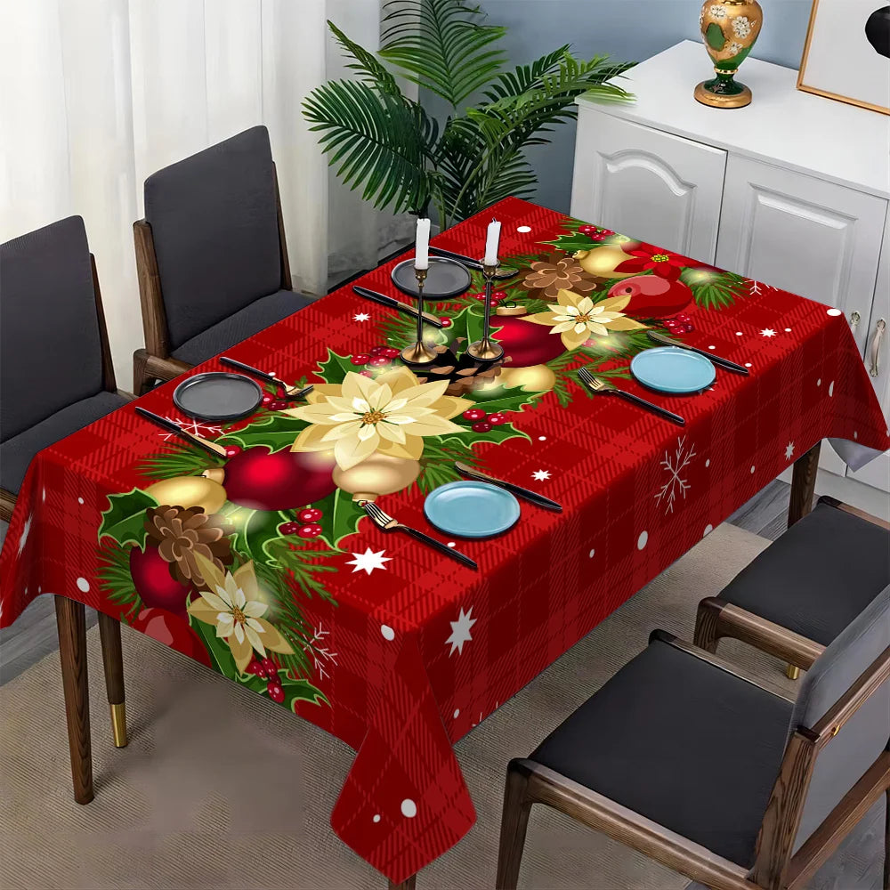 Christmas Holly Berry Rectangle Tablecloth Holiday Party Decor Reusable Tablecloth for Table Party Supplies Christmas Decoration