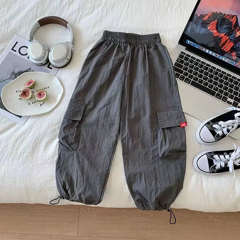 Boys Girls Casual Pants Fashion Kids Spring Autumn Trousers Teenager Vintage Streetwea Pants Children Solid Colour Sweatpants