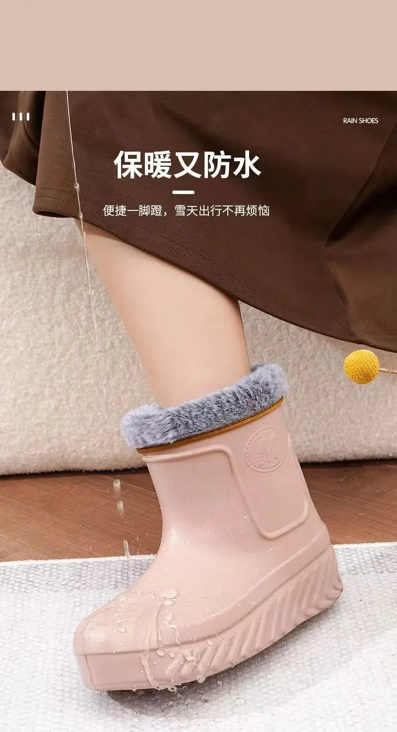 New High Top Waterproof Cotton Shoes for Women Plus Velvet Warm Waterproof Cotton Boots Rain Boots Botas Altas Plataforma Mujer