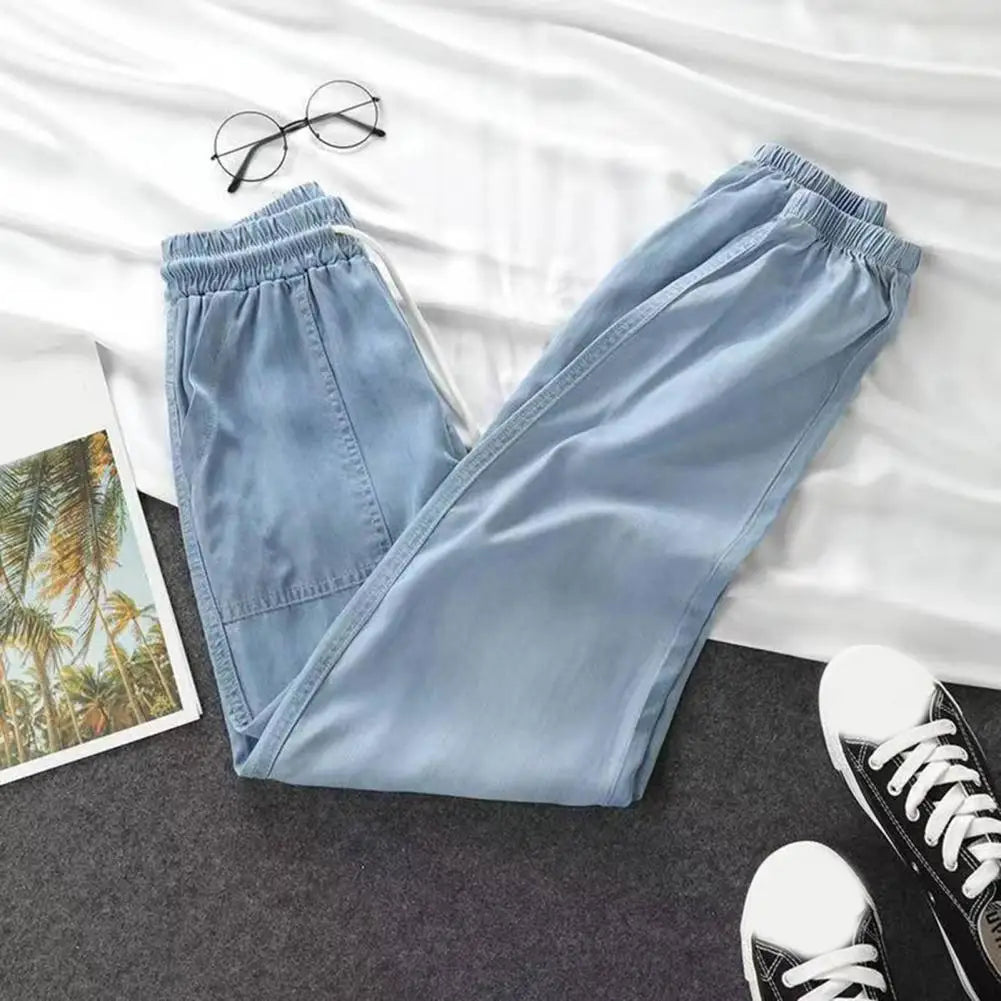 Pantalones Harem para mujer, cintura alta, cordón ajustable en el tobillo, pantalones de mujer con entrepierna profunda, cintura elástica, pantalones casuales para mujer