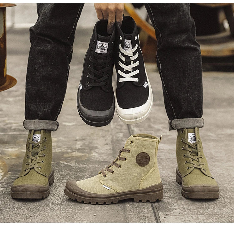 Nouvelles bottes montantes tendance pour hommes, confortables et décontractées, idéales pour l'extérieur, la jungle et l'alpinisme. Bottes à plateforme larges.