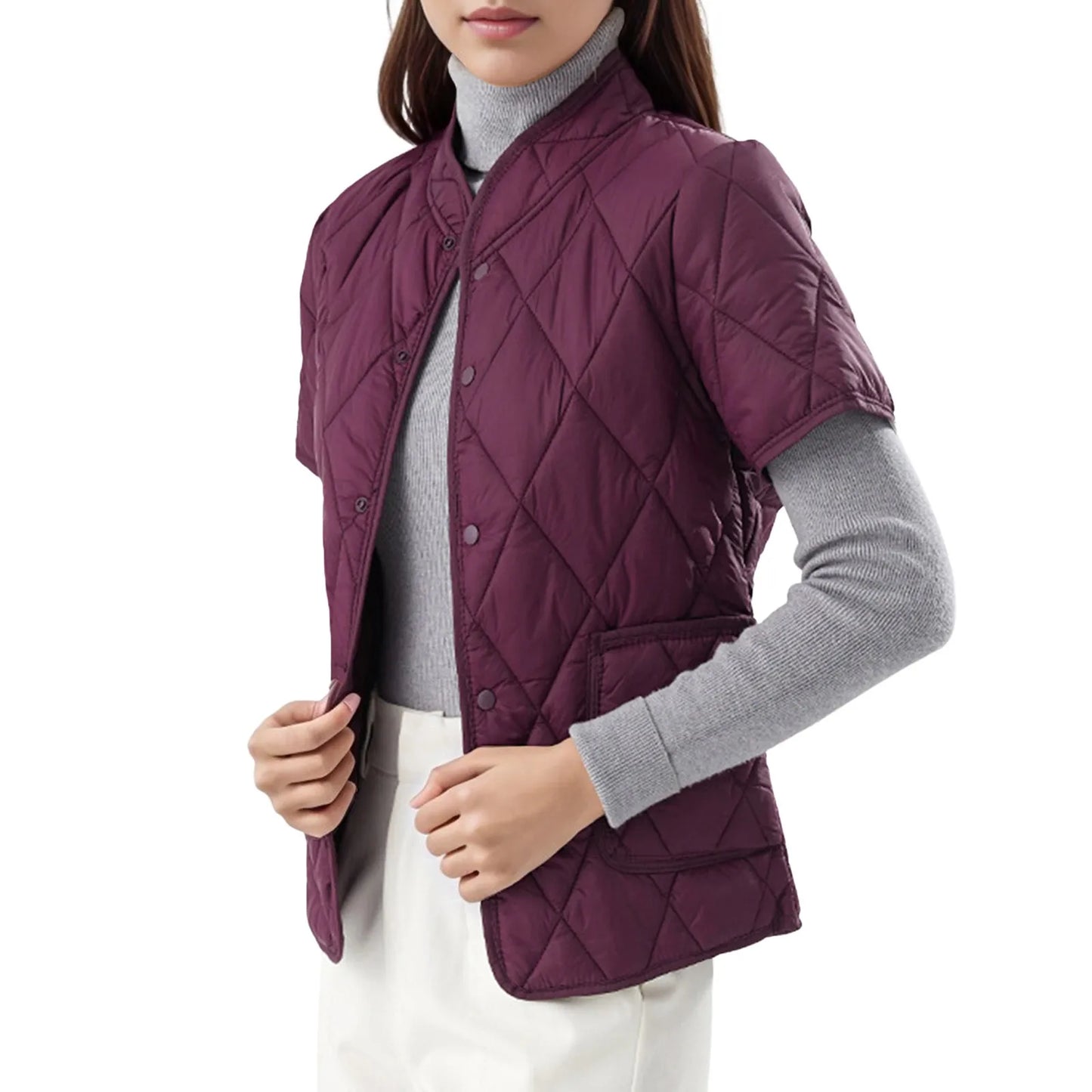 Winter Jackets Woman 2024 Womens Lightweight Short Sleeve Two Pockets Down Jacket (Available In Plus Abrigos Invierno Mujer