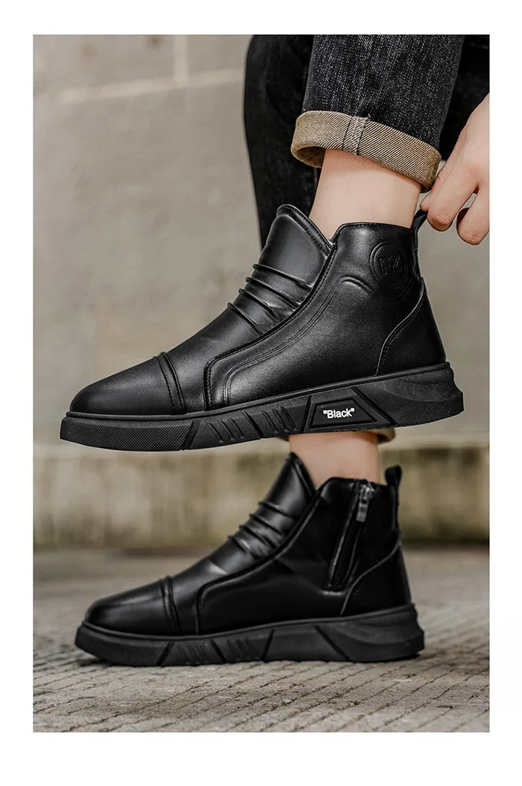 Winter New Fashion Men's Boots Thick Plush Ankle Boots with Thick Soles Black Business Comfortable Leather Shoes tenis masculino