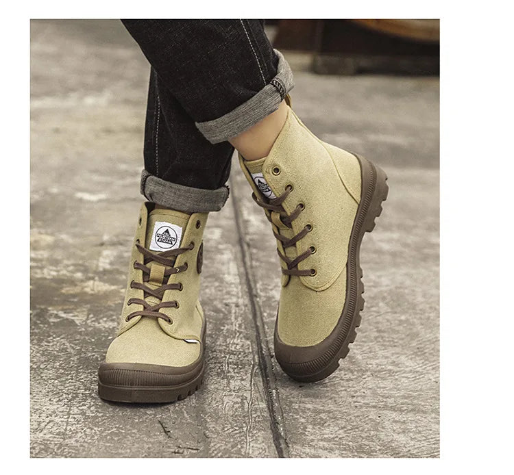 Nouvelles bottes montantes tendance pour hommes, confortables et décontractées, idéales pour l'extérieur, la jungle et l'alpinisme. Bottes à plateforme larges.