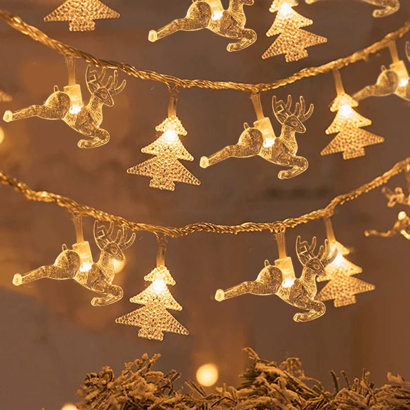 Guirnalda de luces navideñas de 1 a 10 metros con forma de copos de nieve, estrellas y lunas, ideal para fiestas navideñas, decoración del árbol, jardín y hogar.