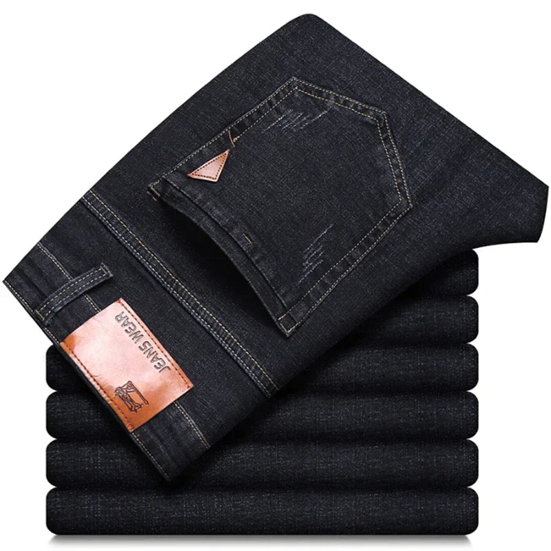 2025 NEW Men's Fashion Business Jeans Classic Style Casual Stretch Slim Jean Pants Male Brand Denim Trousers Black Blue