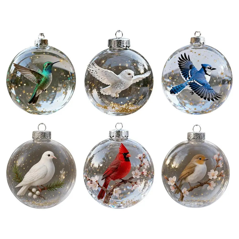 8CM Christmas Transparent Acrylic Ball Cardinal/Hummingbird Pattern Creative Christmas Tree Decoration Hanging Pendant For Home