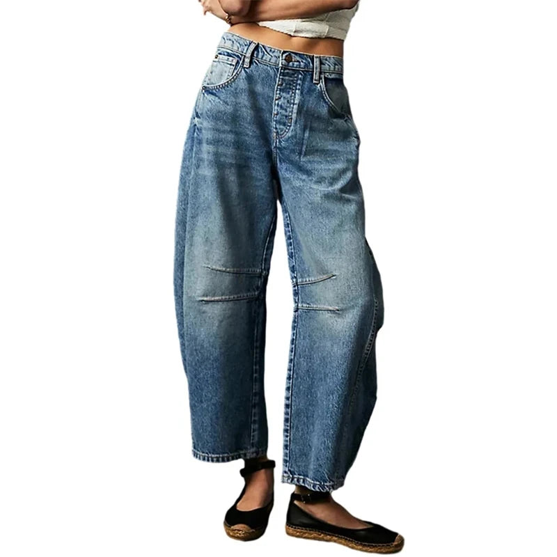 Pantalones vaqueros de pierna ancha para mujer, informales, holgados, de cintura baja, estilo boyfriend, con bolsillos, estilo Y2K