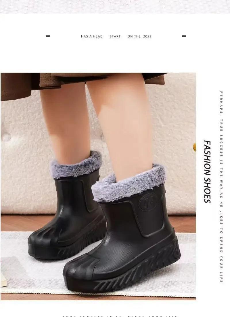 New High Top Waterproof Cotton Shoes for Women Plus Velvet Warm Waterproof Cotton Boots Rain Boots Botas Altas Plataforma Mujer