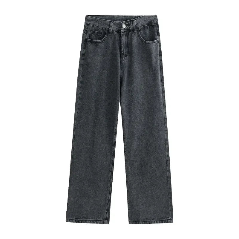 Pantalones vaqueros adelgazantes de cintura alta para mujer, holgados, estilo coreano, de pierna recta, versátiles y drapeados.