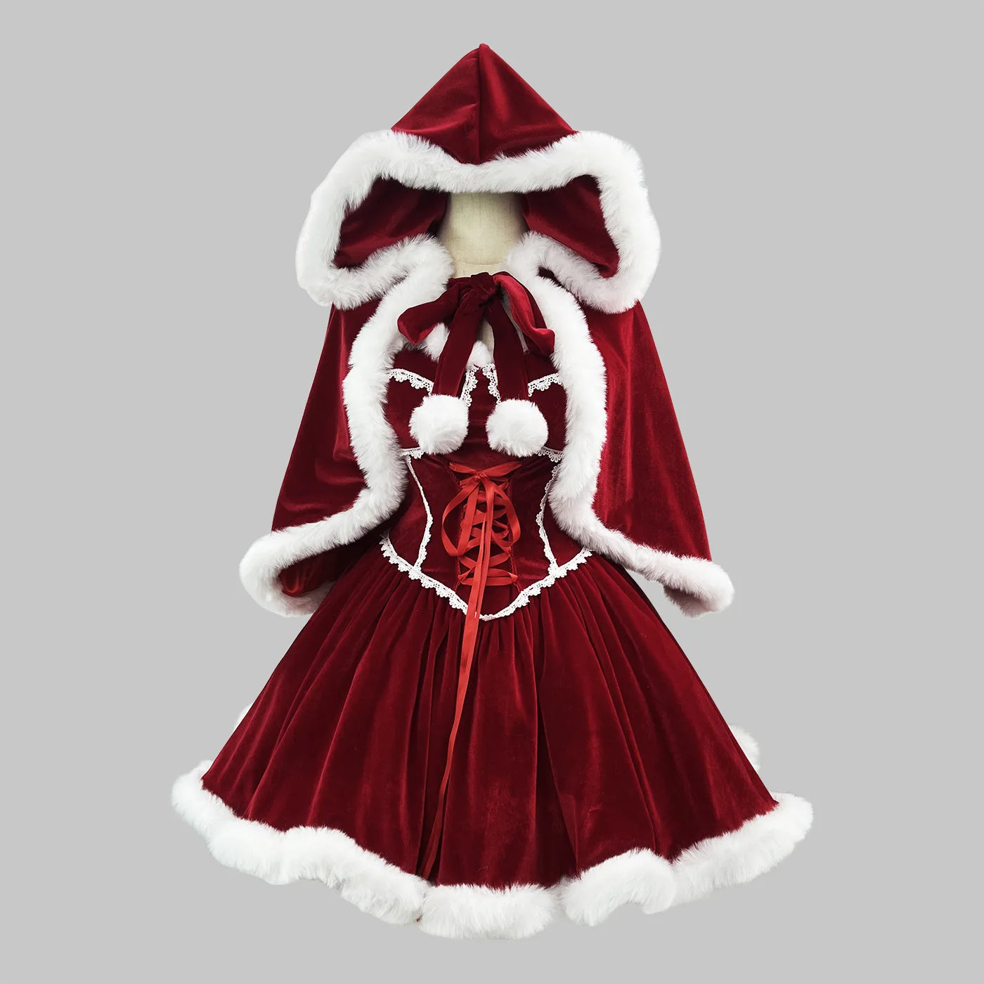 Robe de Noël Lolita rouge sexy tube, tailles S à 5XL, costume cosplay bordeaux, soutien-gorge, robe, cape, déguisement de fête