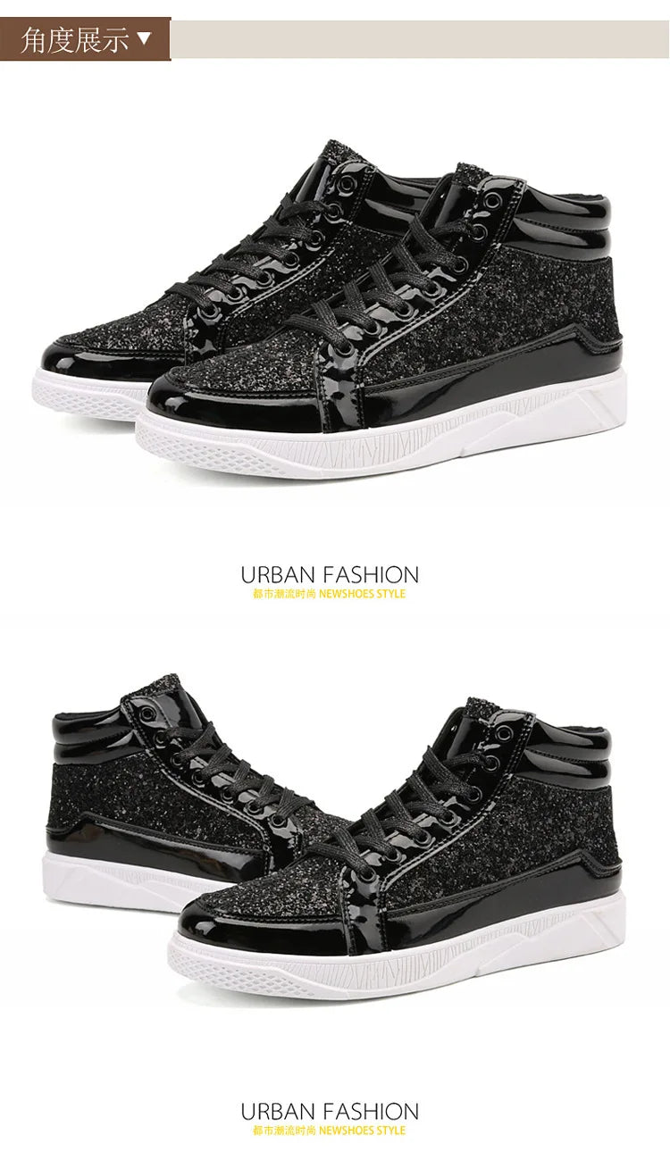 Zapatillas altas de moda para hombre, botines de tobillo dorados con purpurina, zapatos de estilo urbano, hip hop, botas casuales, calzado de primavera