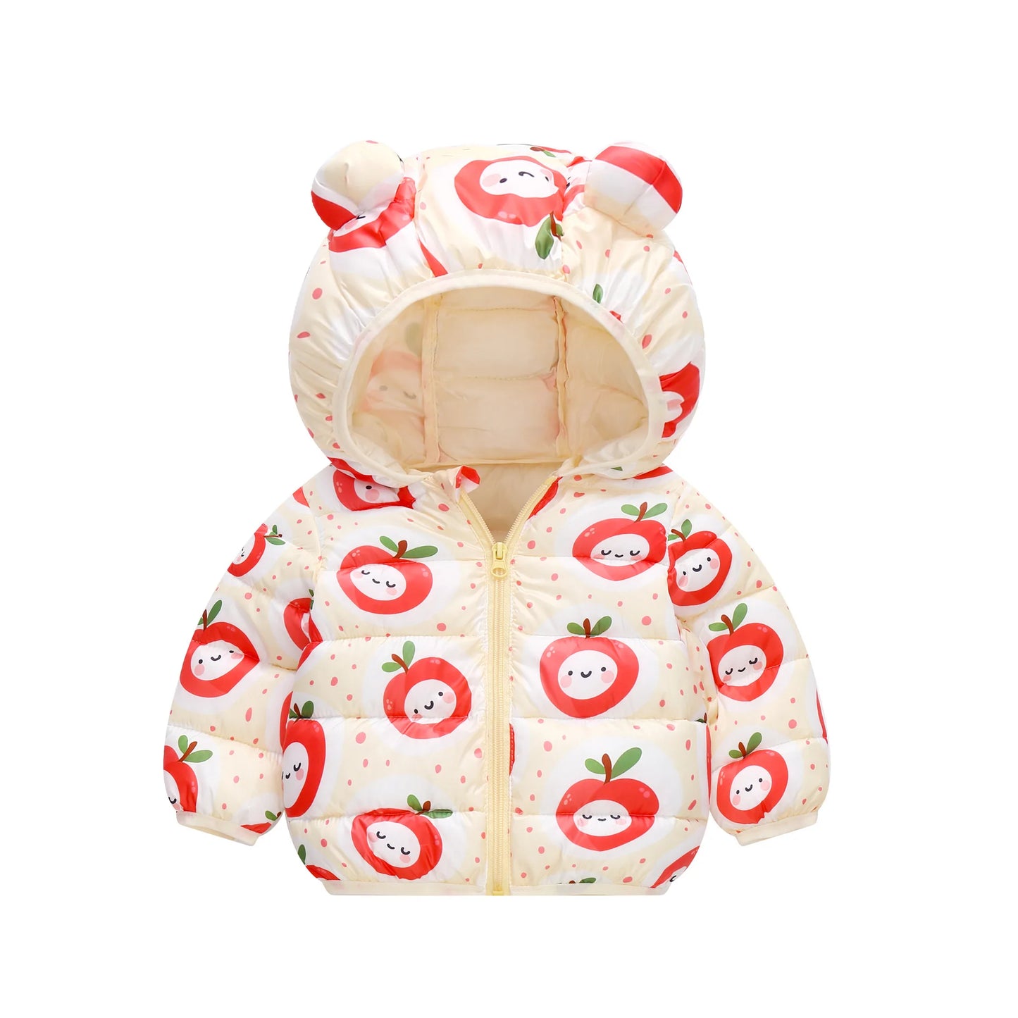 1-6Y Baby Cartoon Bear Ear Hooded Puffer Jackets Infant Warm Printed Winter Coats