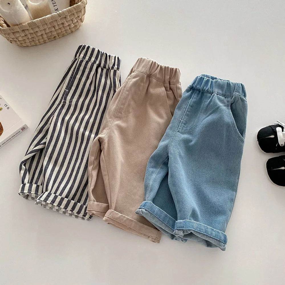 1-5Y Kid's Jeans Loose Solid Boys Denim Pants Patchwork Pocket Girls Straight Trousers Casual Kids Outdoor Pants