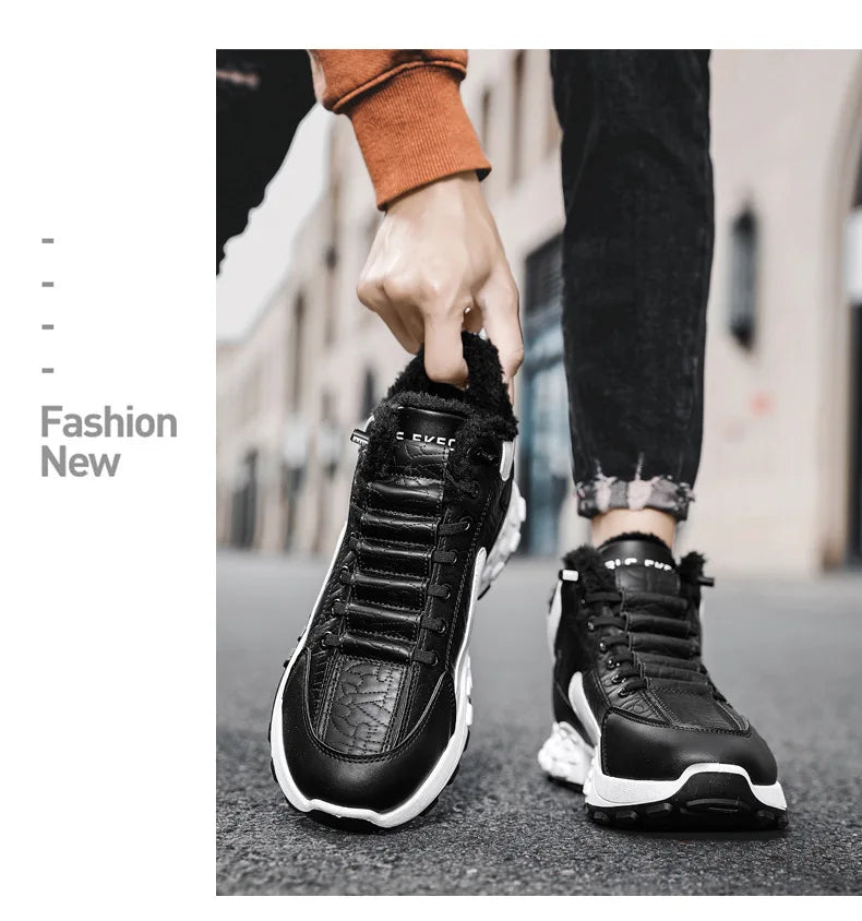 Zapatos de plataforma cálidos de algodón para hombre, zapatillas gruesas para hombre, zapatos vulcanizados de invierno, zapatillas casuales de moda para hombre, botas de nieve de caña alta