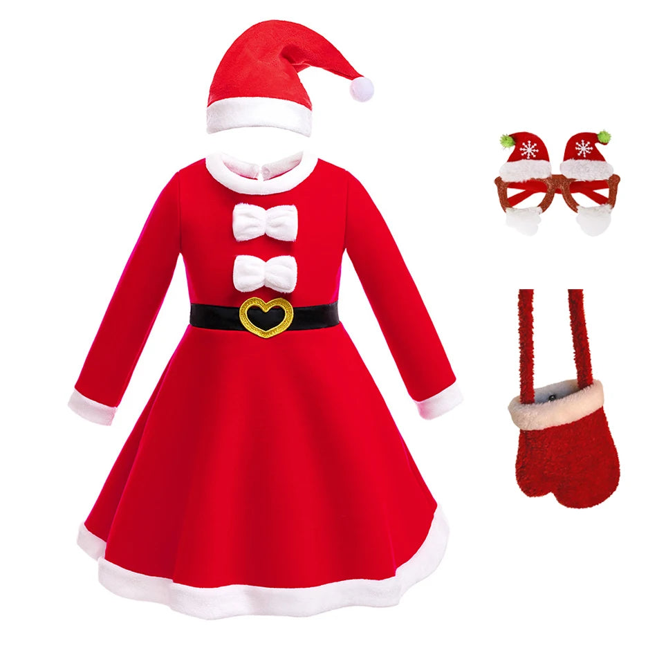 Vestido rojo navideño con capucha para niñas, ideal para el jardín de infancia, la escuela o cualquier ocasión. Disfraz cómodo para fiestas navideñas.