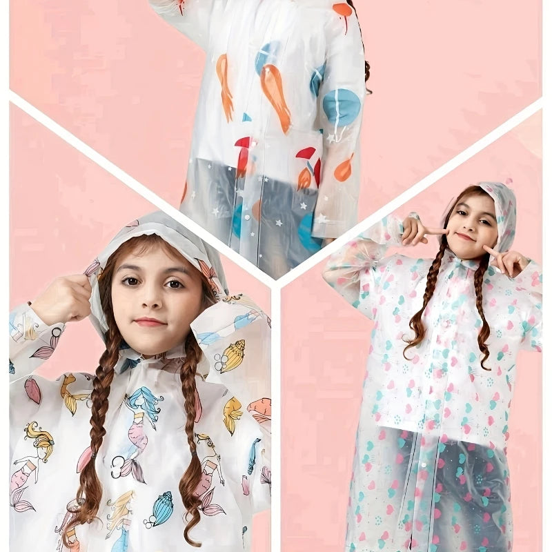Kids Rain Coat for Girls Boys Cartoon Toddler Rain Wear Children Transparent Waterproof Raincoat Jacket Mermaid Poncho