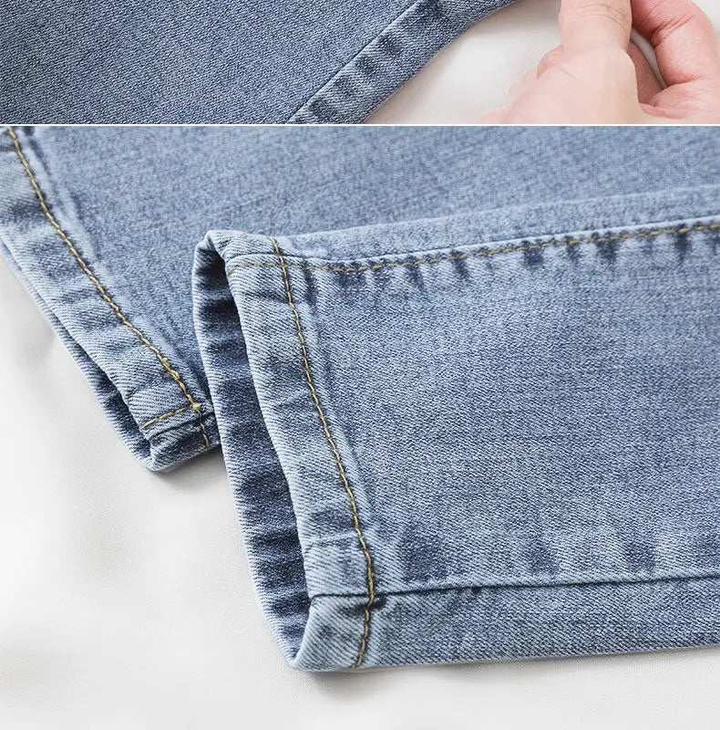 Pantalones vaqueros negros y grises para mujer, pantalones cortos adelgazantes, elegantes y versátiles, pantalones cortos para estudiantes, pantalones largos, corte entallado, silueta suavizante