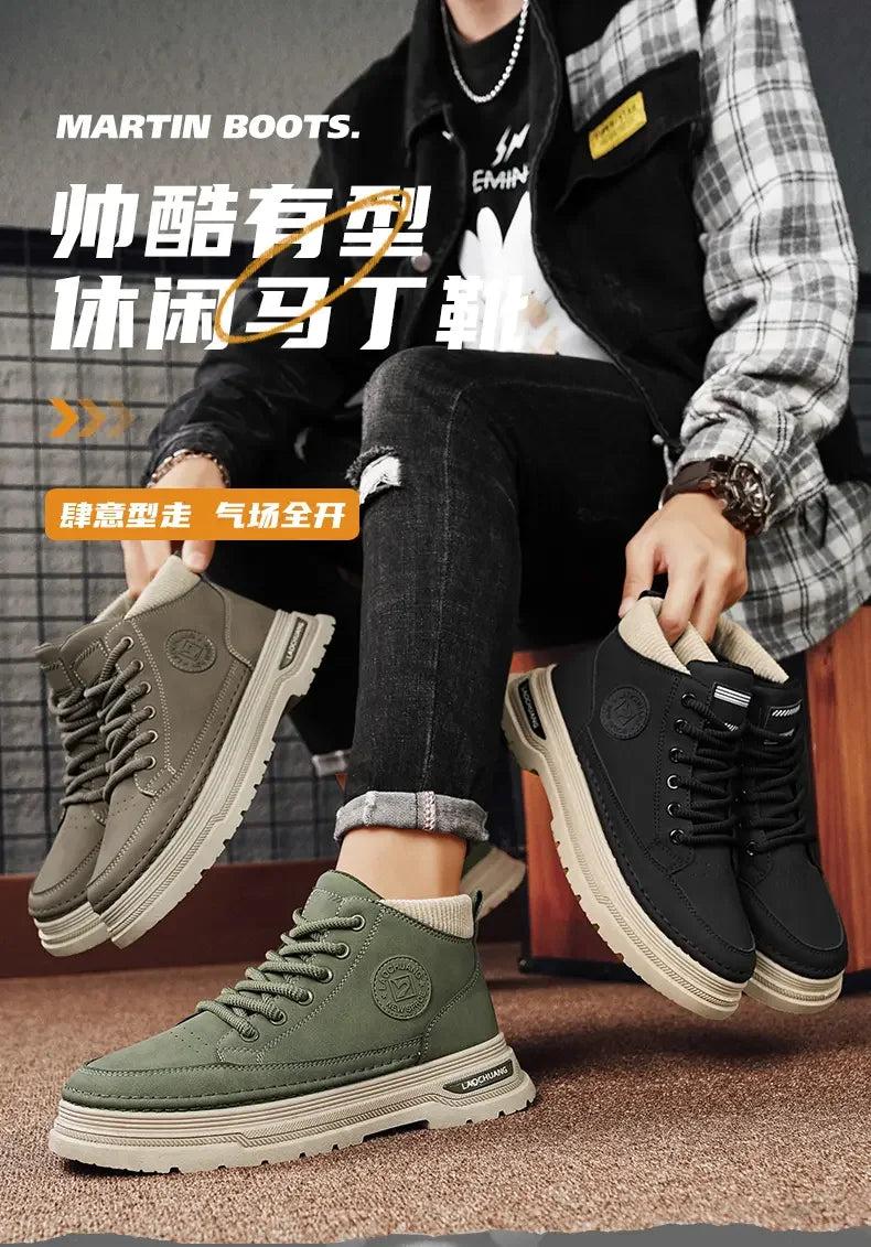 Botas vaqueras para hombre, versátiles, de caña alta, deportivas, informales, para entrenamiento, de moda para exteriores, resistentes al desgaste, para correr, botas de motociclista