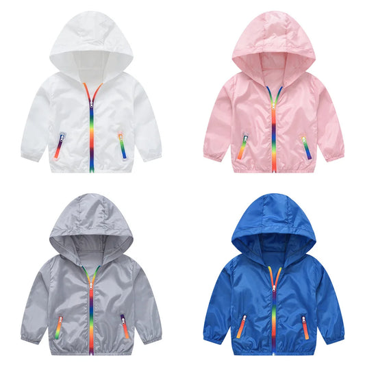 Children's Summer Thin Sun-protective Jacket Boys Girls Breathable Hooded Zipper Solid Lightweight Coat Jackets Clothing
