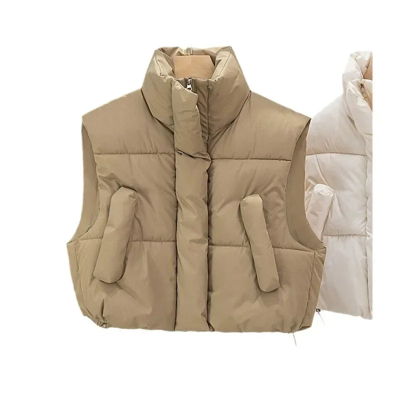 Women Warm Parkas Single Breasted Coats Autumn Winter Vest Coat Khaki High Waist Casual Vests Elegant Y2k Jackets Thick 2024