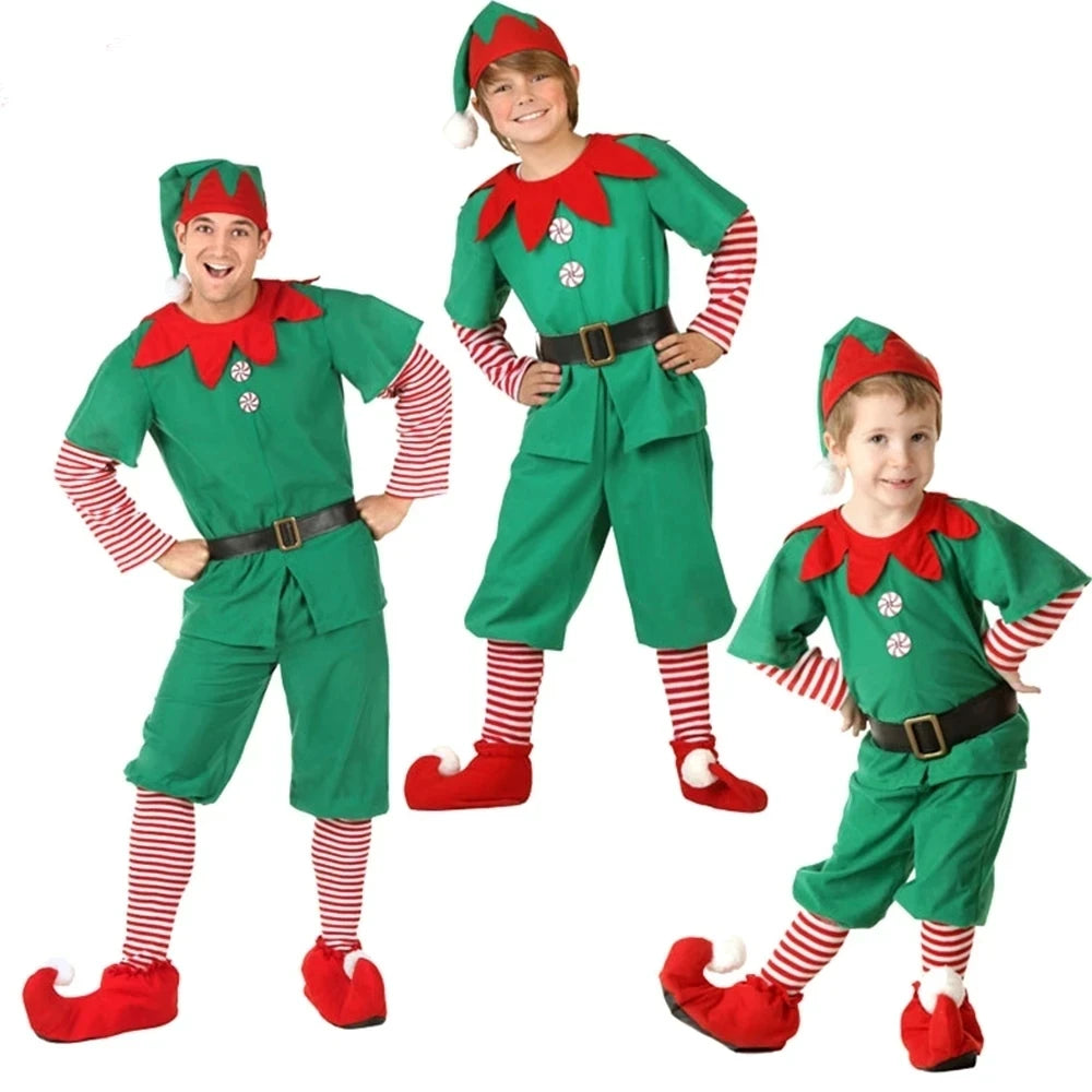 2025Christmas elf costumes, Santa Claus costume sets green elves Halloween cosplay
