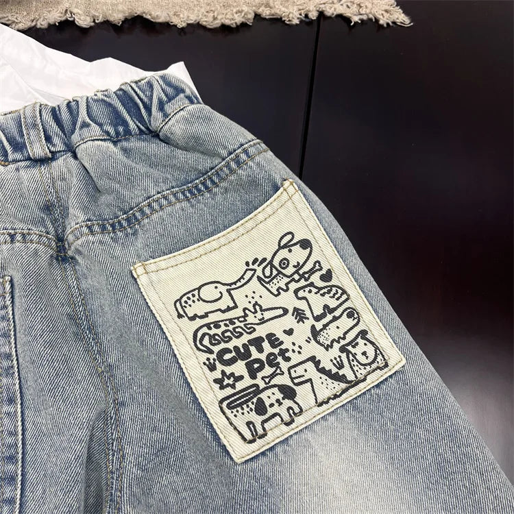 Boys Jean Pants Long Trousers Denim 2024 Blue Spring Autumn Baby's Kids Sport Teenagers Birthday Christmas Gift Children's Cloth
