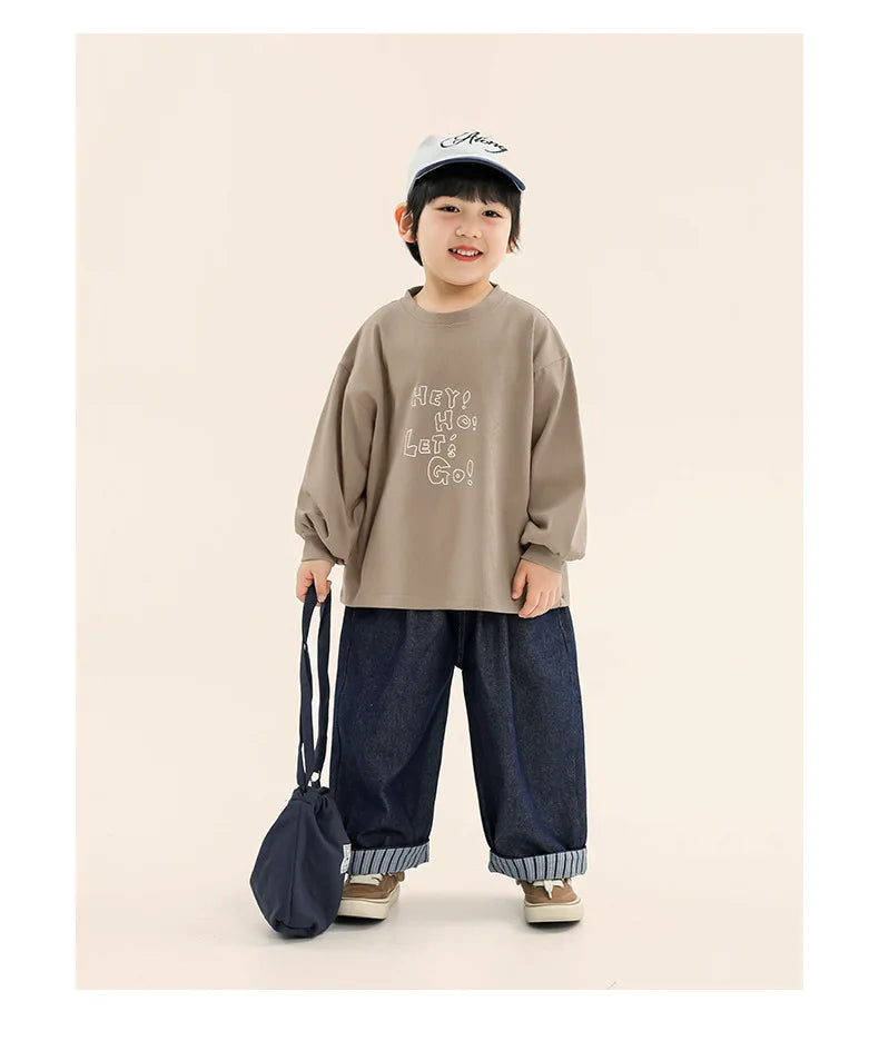 Ropa de diario de primavera para niños de 2 a 7 años, pantalones vaqueros a rayas con bolsillos y retazos, estilo coreano, con reborde, a la moda.
