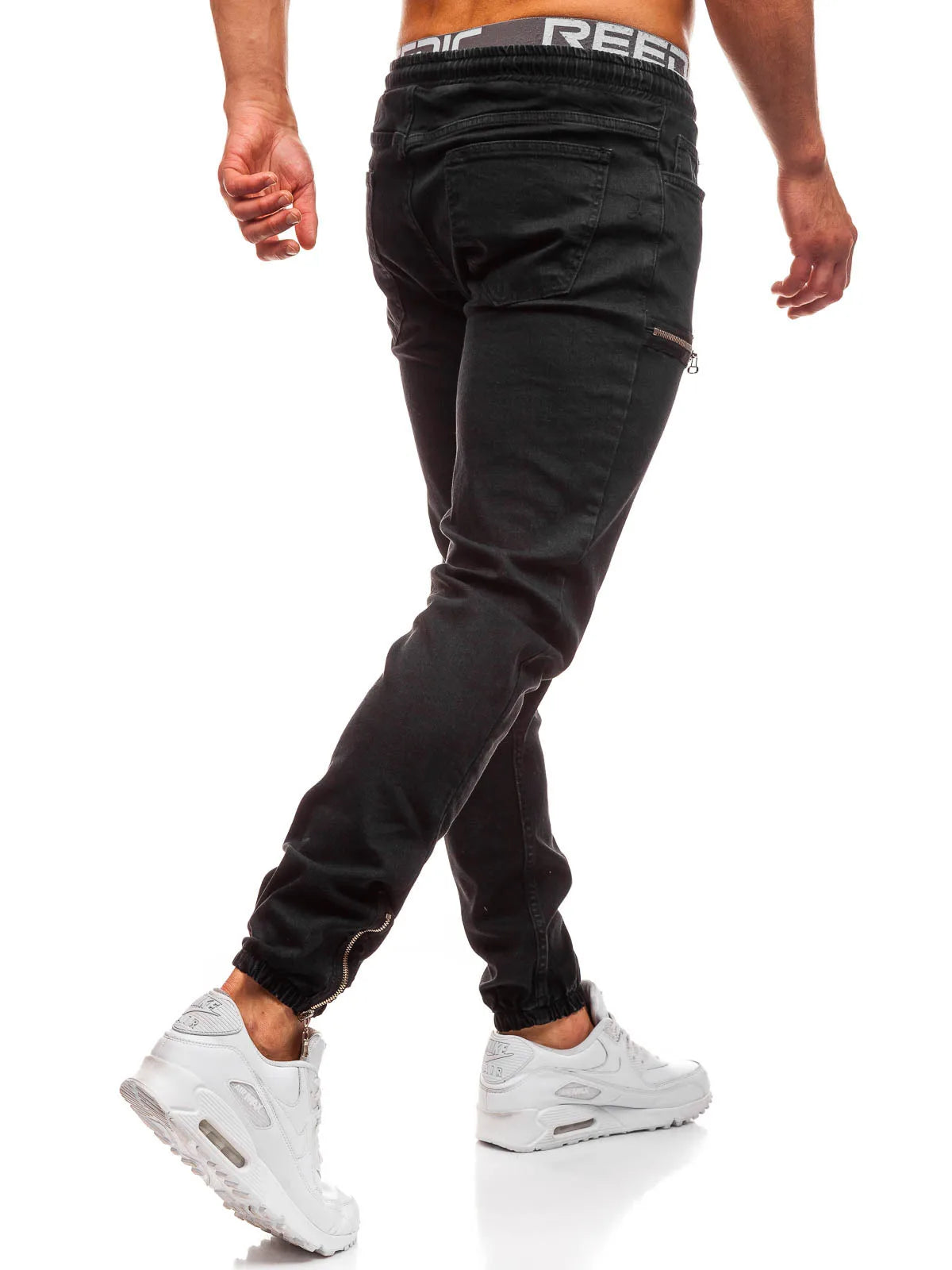 Jeans Men Casual Drawstring Elastic Waist Denim Skinny Trousers Pencil Pants Vintage Streetwear Washed Ankle Length Denims
