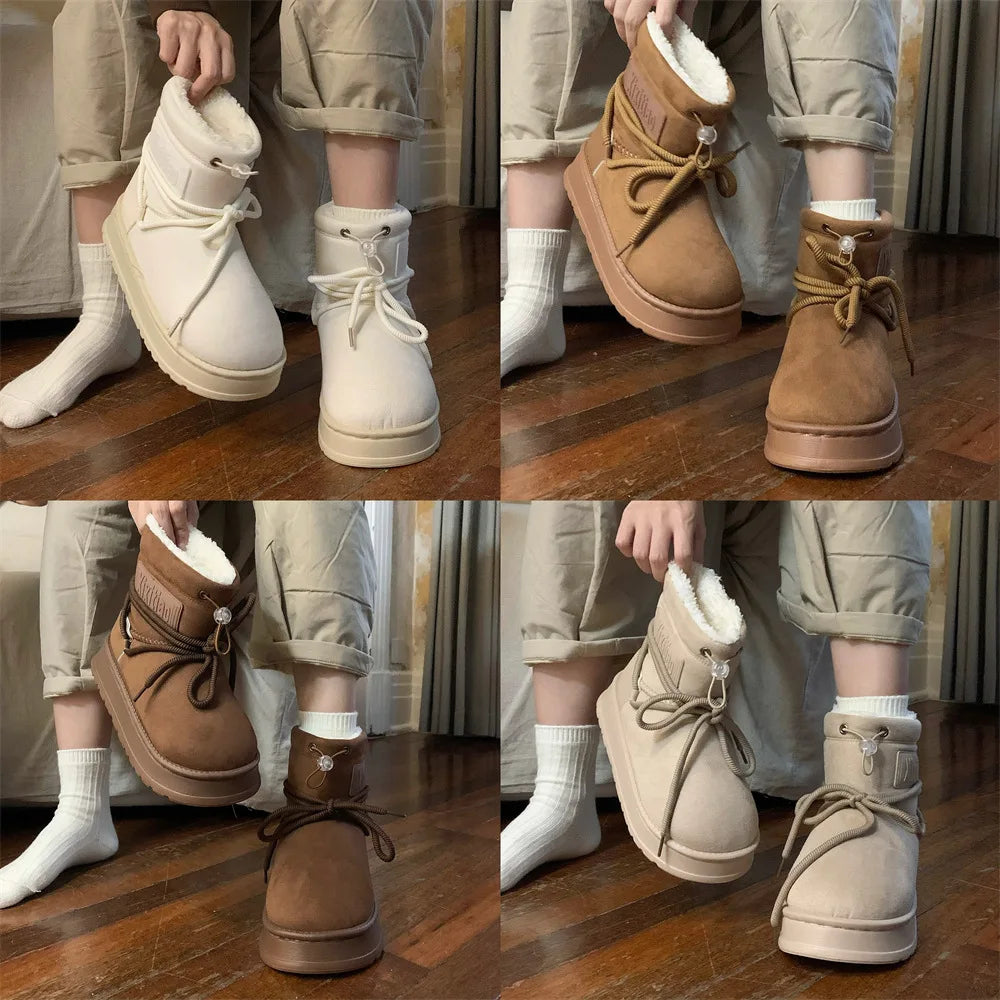 Women’s Snow Boot With Waterproof Lace Up Mid-Calf Outdoor Winter Deep Tread Rubber Sole