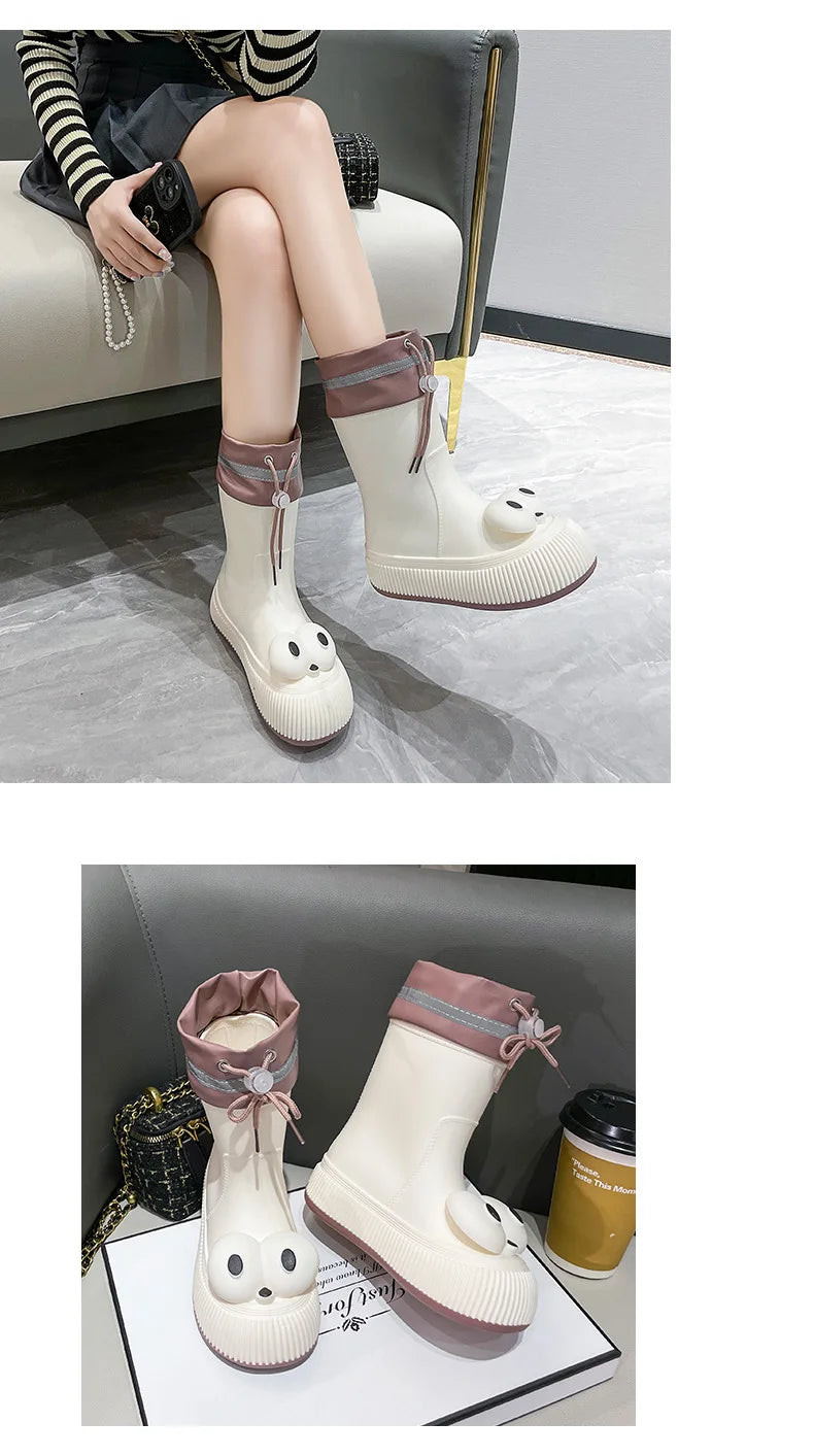 Botas de lluvia para mujer, impermeables, ligeras, con ojales grandes y asas fáciles de poner, resistentes al agua, de altura media.