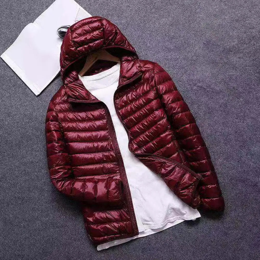 Hooded Plus Size Down Cotton Jacket For Men Ultra Lightweight Hood Olid Color Thin Cotton Padded Winter Coat Warm Men Overcoat