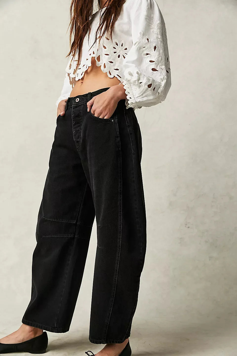 Pantalones vaqueros holgados de pierna ancha para mujer, decolorados, de color liso, de cintura alta, a la moda, hasta el tobillo