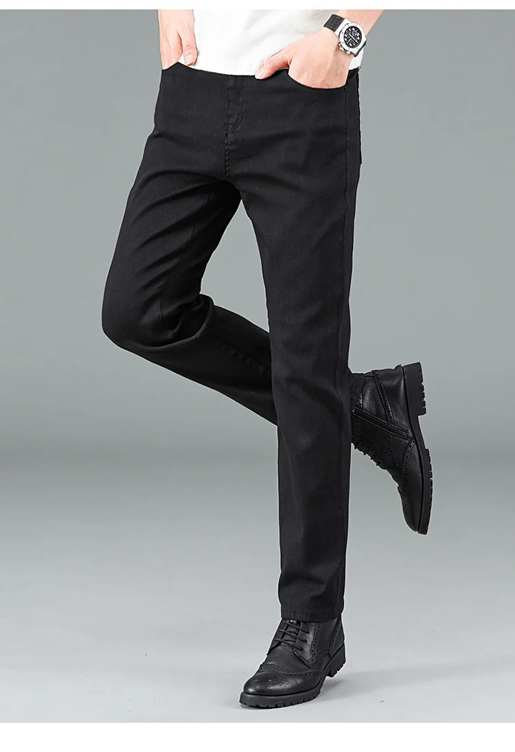Pantalones vaqueros clásicos de marca avanzada para hombre, de primavera, suaves y elásticos, color negro, talla 28-40