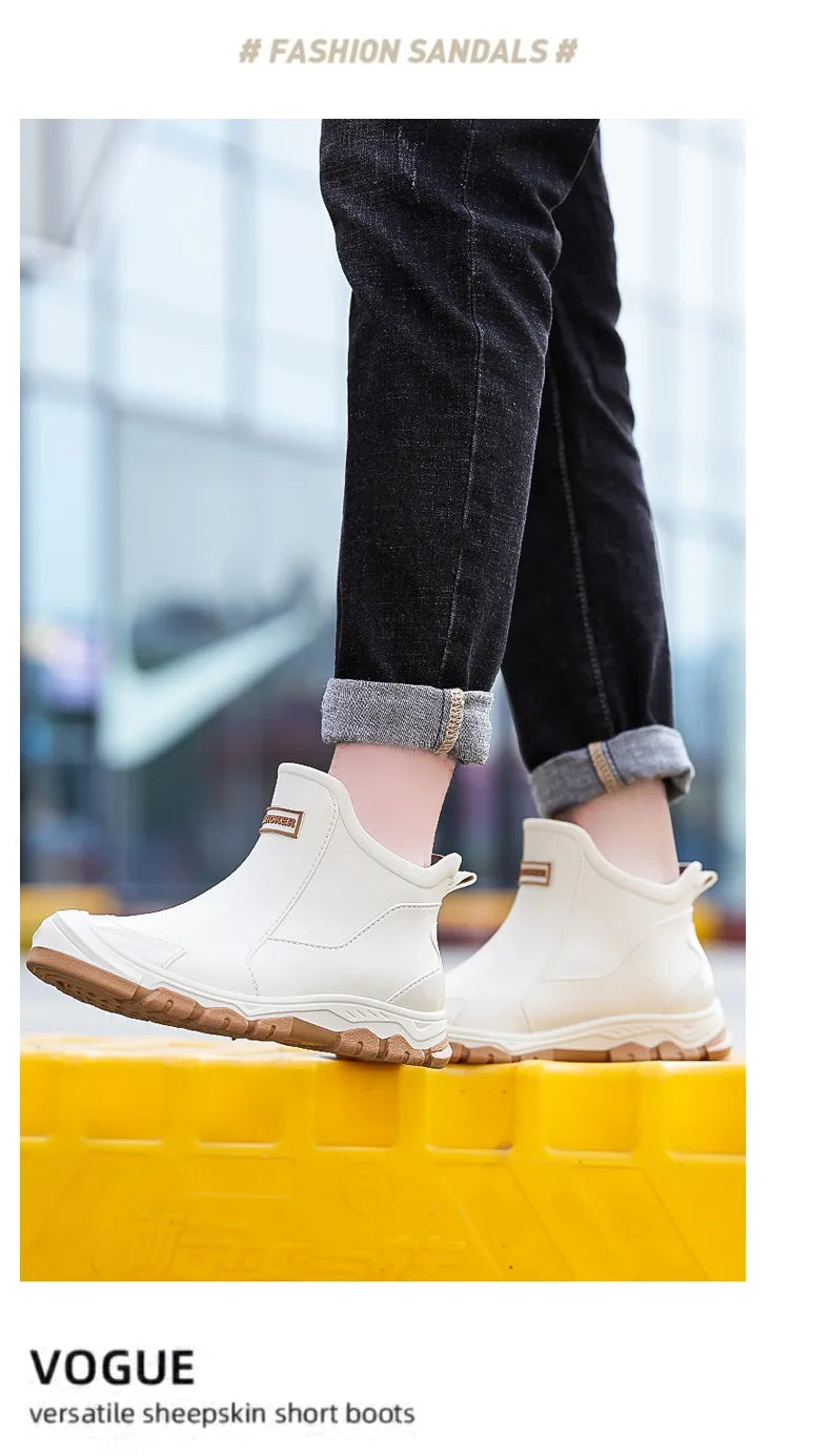 Botas de lluvia para hombre, ideales para primavera y otoño. Botas de goma resistentes e impermeables. Botas de lluvia de invierno con forro polar para hombre. Tallas grandes. Calzado de protección laboral.
