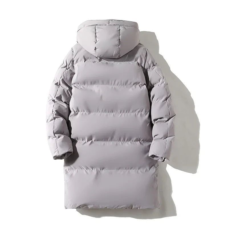 2024 Warm Hooded Mid-length Jacket Mens Casual Zip Up Cotton Padded Jacket Overcoat Autumn Winter Windbreaker Coats Men Clothing